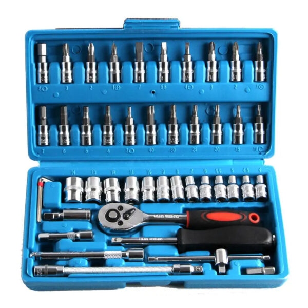 46 peças Conjunto de soquetes Ferramenta de reparo de carro Catraca Chave inglesa Conjunto de chaves de fenda Chave de soquete de lingueta Kit de ferramentas de metalurgia profissional