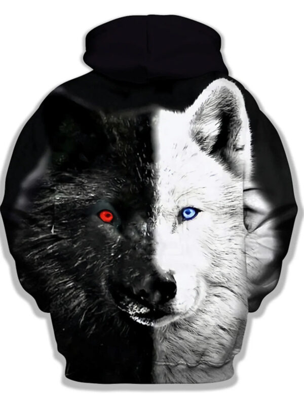 Moletom com capuz unissex masculino, pulôver da moda, moletom com capuz, bloco de cores de animais, estampa de lobo, esportes diários, estampa 3D, moletom casual