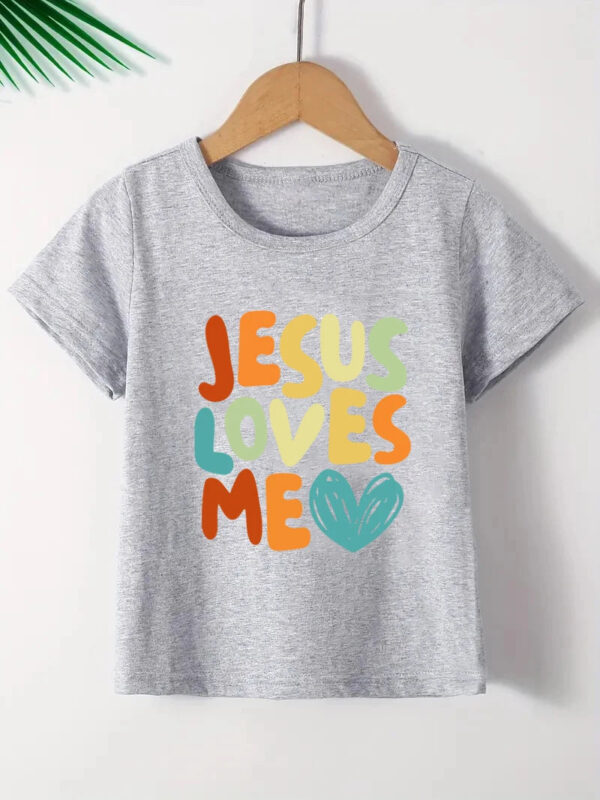 Camiseta de desenho animado para meninos e meninas, Jesus me ama, estampado, blusa casual de manga curta para crianças, roupas de verão para crianças