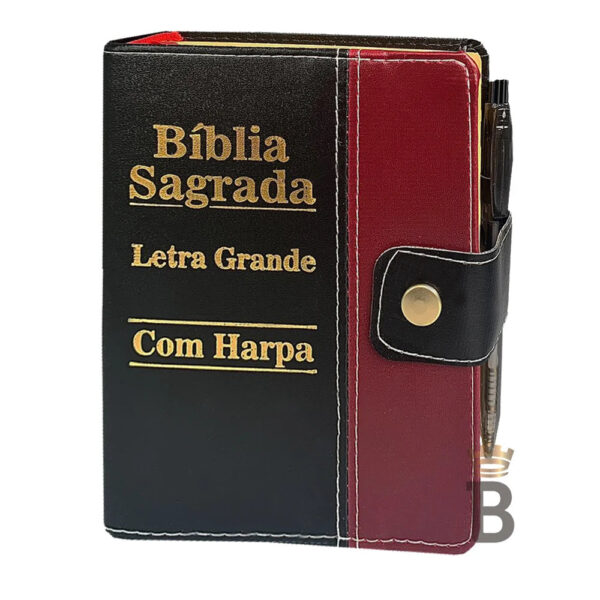 Holy Bible Letter Big Button Black C/Wine C/ Harp