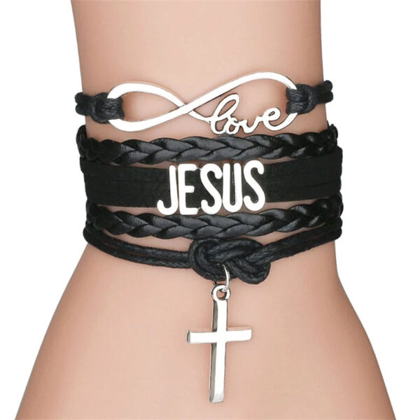 Leather Bracelets Men Bangles Beads for Cross Charm Homme Gift Jesus Braide Jewe