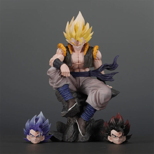 23cm Anime Dragon Ball Figura Gk Gogeta Três Cabeças Substituíveis Postura Sentada Gogeta Figuras Pvc Modelo Boneca Ornamentos Brinquedo Presente