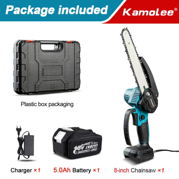 Kamolee Brushless Electric Chain Saw 8 Inch Mini Chainsaw Wood Cutter Pruning Garden Power Tool For Makita 18V Battery