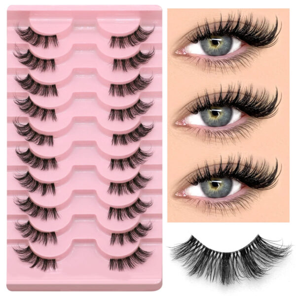 GROINNEYA Meios Cílios Meios Cílios Suave Natural Transparente Faixa Cílios Natural Look Faux Mink Cílios Finos Mink Extensão Maquiagem