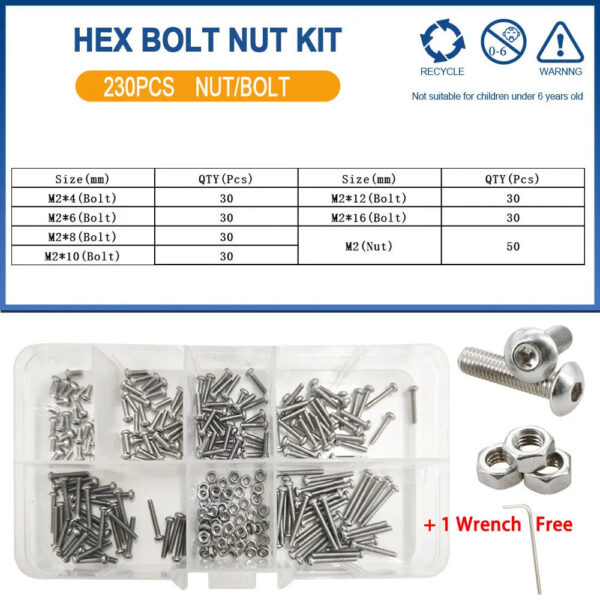 Hex Bolts and Nuts Kit Stainless Steel Hexagon Button Round Head Allen Motorcycle Fairing Bolt M2 M3 M4 M5 M6 Scooter Screw Set