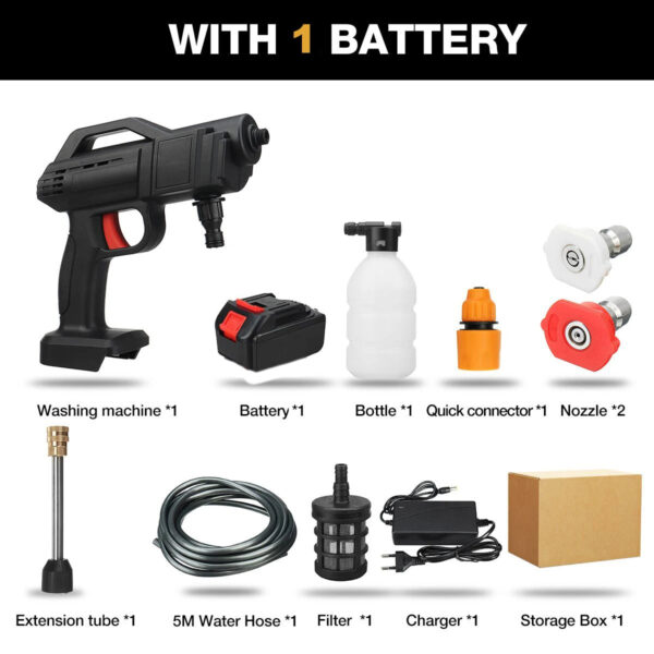 1500W Limpador de alta pressão sem fio Lavadora Pulverizadora de água Pistola de lavagem de carro Máquina de limpeza de água de pressão para Makita Bateria de 18V